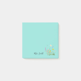 Post-it® Monogramme floral personnalisé bleu Turquoise