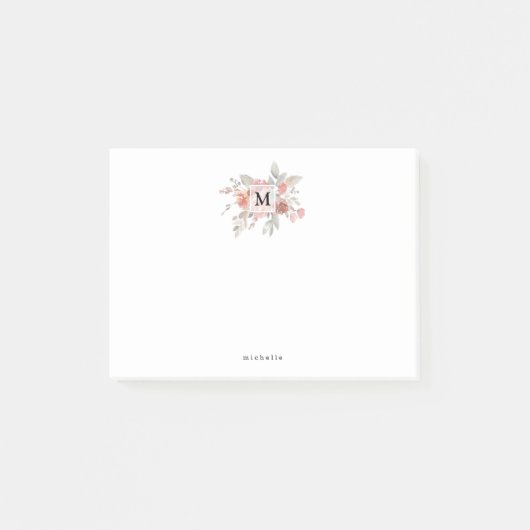 Post-it® Monogramme floral rose poudré élégant (Devant)