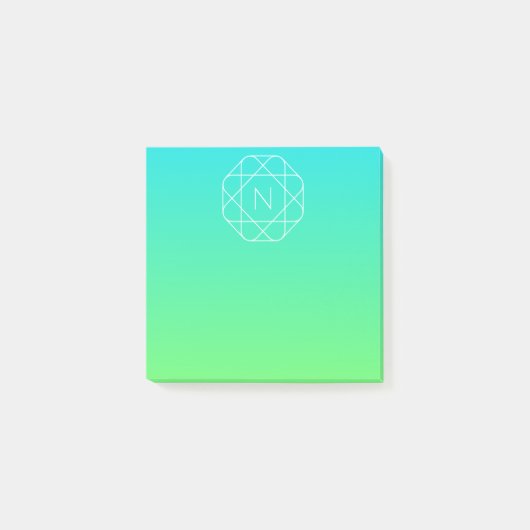 Post-it® Monogramme géométrique cool | Dégradé bleu et vert (Devant)