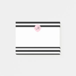 Post-it® Monogramme Grandes noires et blanches avec rose pa