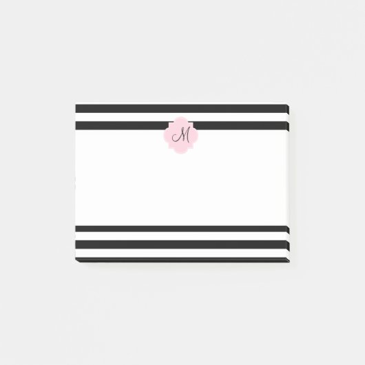 Post-it® Monogramme Grandes noires et blanches avec rose pa (Devant)