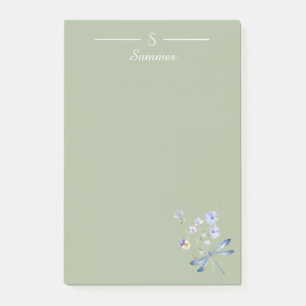 Post-it® Monogramme Green Floral Dragonfly Botanical Cottag