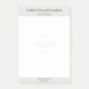 Post-it® Monogramme Gris Moderne Élégante Entreprise