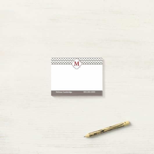 Post-it® Monogramme gris personnalisé (Sur un bureau)