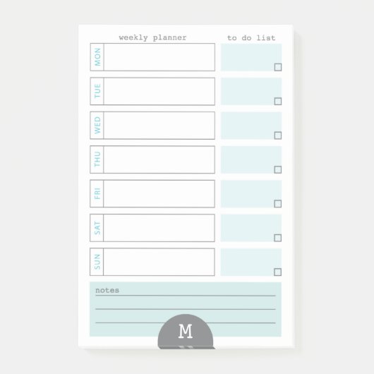 Post-it® Monogramme Hebdomadaire Planificateur Turquoise No (Devant)