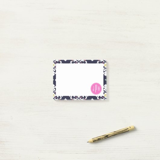 Post-it® Monogramme Ikat et rose (Sur un bureau)