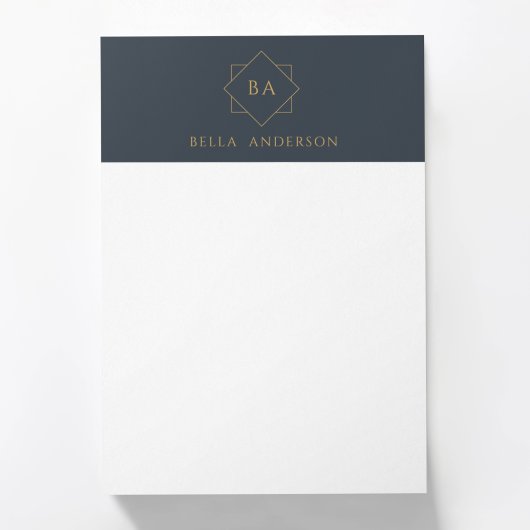 Post-it® Monogramme initial bleu et or intemporel