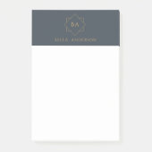 Post-it® Monogramme initial bleu et or intemporel (Devant)
