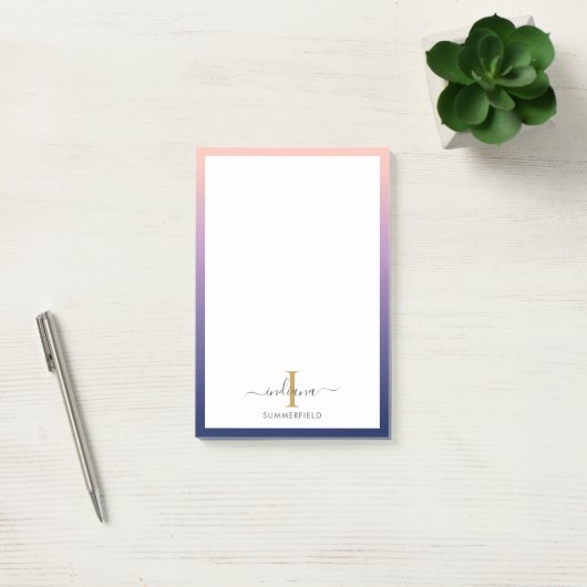 Post-it® Monogramme Initial Élégant Script Purple Ombre (Bureau)