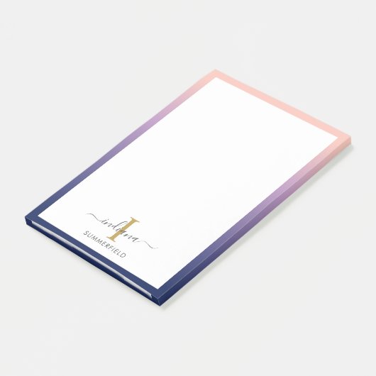Post-it® Monogramme Initial Élégant Script Purple Ombre (Incliné)