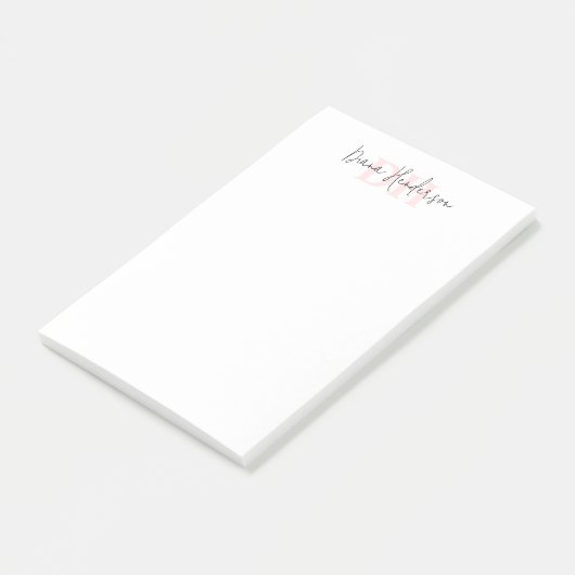 Post-it® Monogramme initial et script rose moderne (Incliné)