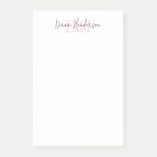 Post-it® Monogramme initial et script rose moderne (Devant)