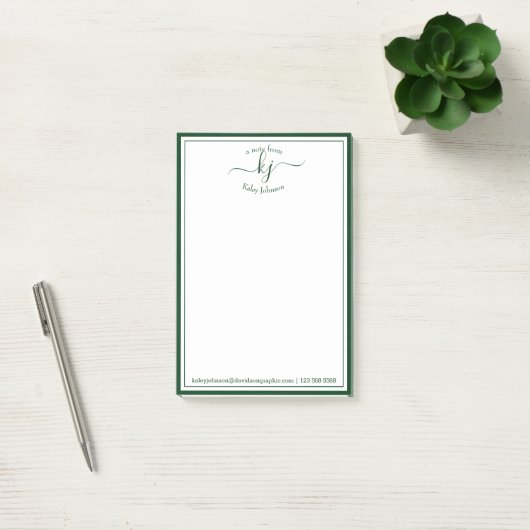 Post-it® Monogramme Initial Script Green Du Bureau De (Bureau)