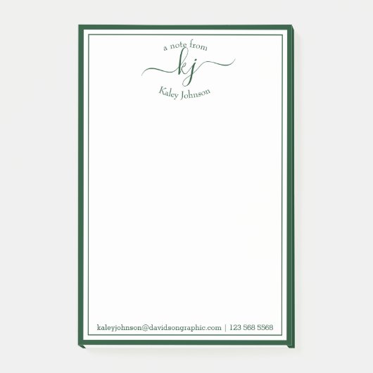 Post-it® Monogramme Initial Script Green Du Bureau De  (Devant)