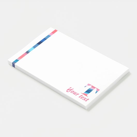 Post-it® Monogramme initial T notes dégradé bleu corail (Incliné)