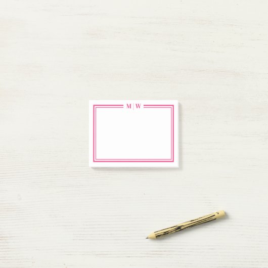 Post-it® Monogramme initiales rose chaud (Sur un bureau)