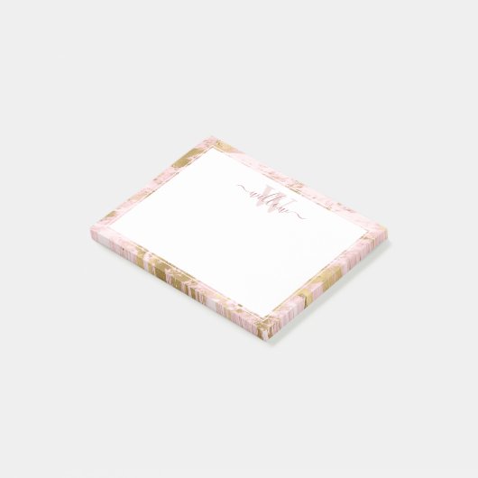 Post-it® Monogramme Marbre rose Golden Foil Post-it Notes (Incliné)