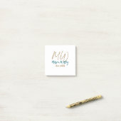 Post-it® Monogramme marron bleu turquoise année simple mini (Sur un bureau)