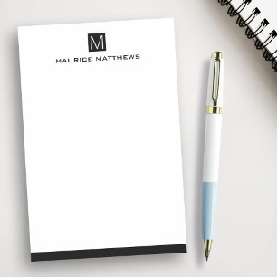 Post-it® monogramme masculin moderne nom carré noir