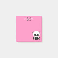 Monogramme mignon panda assis personnalisé rose