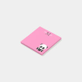 Post-it® Monogramme mignon panda assis personnalisé rose (Incliné)