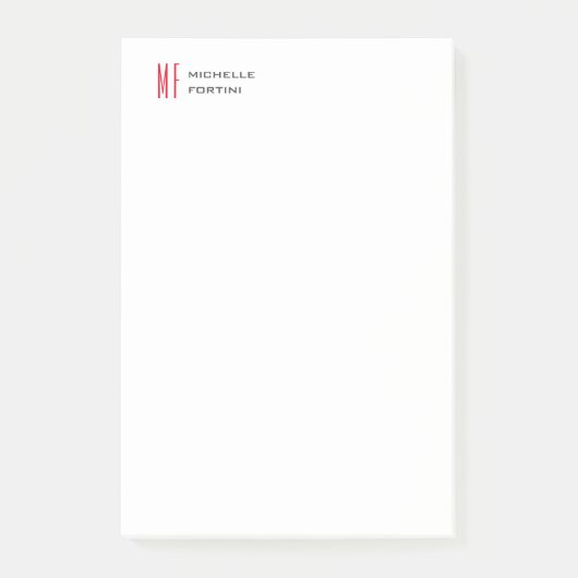 Post-it® Monogramme minimaliste moderne Initiale Rouge Blan (Devant)