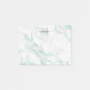 Post-it® Monogramme minimaliste Turquoise en marbre vert mo