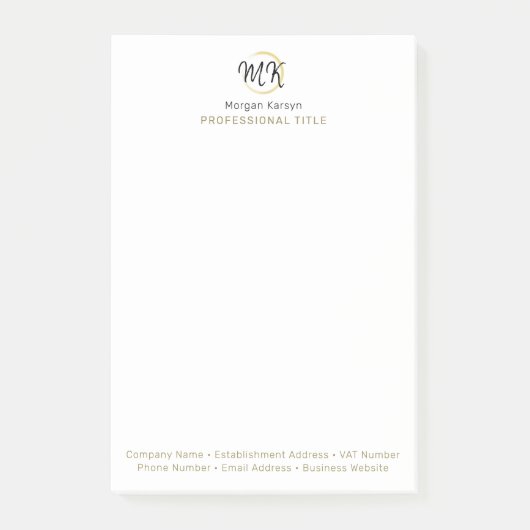 Post-it® Monogramme Modèle élégant en or blanc moderne simp (Devant)