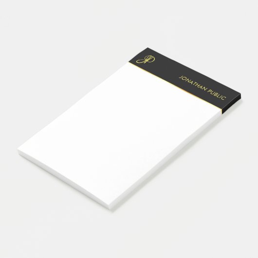Post-it® Monogramme Modèle Noir Or Blanc Élégant Moderne (Incliné)