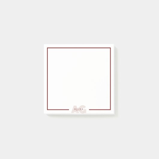Post-it® Monogramme moderne beige et vin (Devant)
