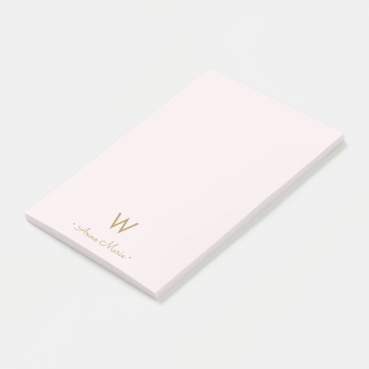 Post-it® Monogramme moderne Blush Pink Gold Script (Incliné)