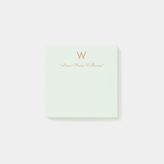 Post-it® Monogramme Moderne de Style Script Or Vert de Saug (Devant)