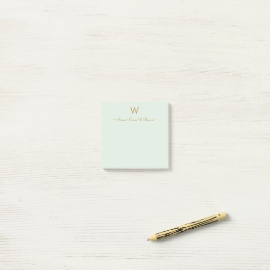 Post-it® Monogramme Moderne de Style Script Or Vert de Saug (Sur un bureau)