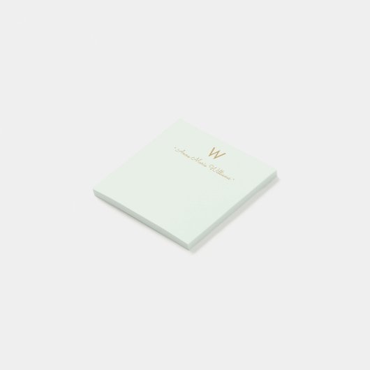 Post-it® Monogramme Moderne de Style Script Or Vert de Saug (Incliné)