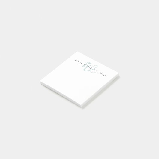Post-it® Monogramme Moderne de Style Script Vert Sarcelle (Incliné)