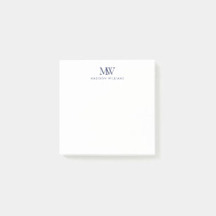 Post-it® Monogramme Moderne Élégant Simple Bleu Marine