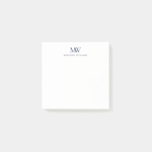 Post-it® Monogramme Moderne Élégant Simple Bleu Marine (Devant)