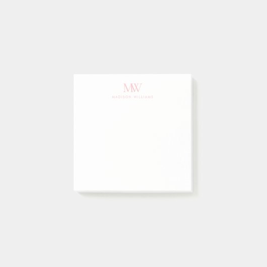 Post-it® Monogramme Moderne Élégant Simple Rose (Devant)