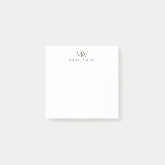 Post-it® Monogramme Moderne Élégant Simple Vert Olive (Devant)