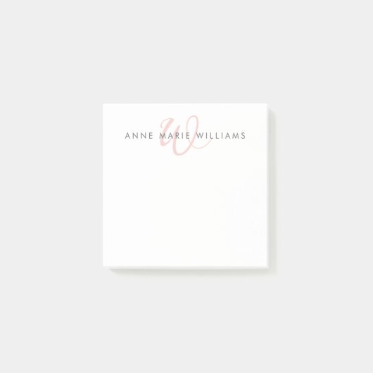 Post-it® Monogramme Moderne en Rose Pâle Script (Devant)
