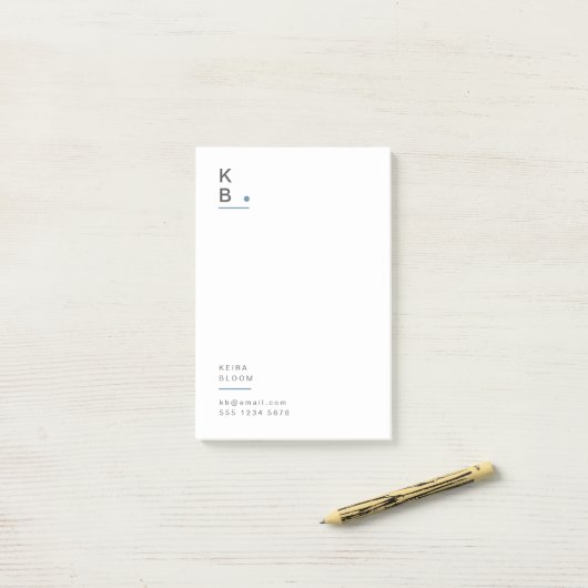 Post-it® Monogramme moderne gris bleu Scandinave (Sur un bureau)