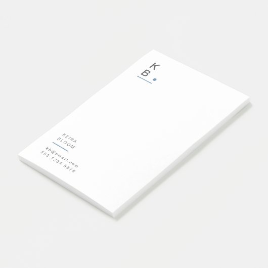 Post-it® Monogramme moderne gris bleu Scandinave (Incliné)