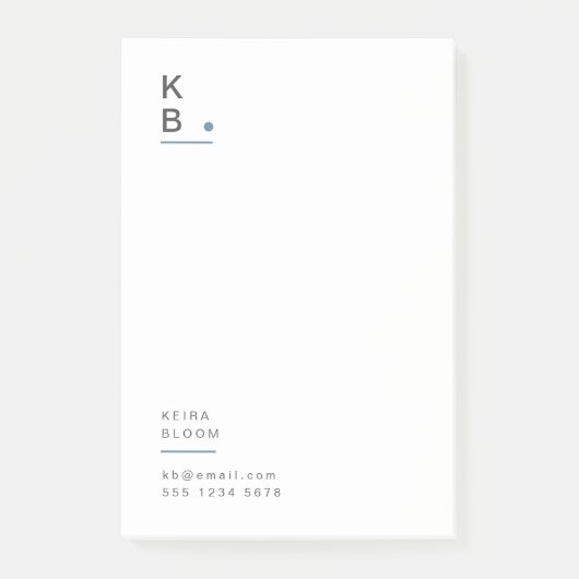 Post-it® Monogramme moderne gris bleu Scandinave (Devant)