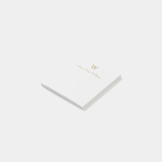 Post-it® Monogramme Moderne Gris Or Script (Incliné)