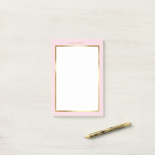 Post-it® Monogramme moderne Luxe Blush Rose & Gold Frame (Sur un bureau)