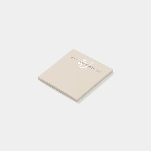 Post-it® Monogramme Moderne Marron Chocolat Blanc Script (Incliné)
