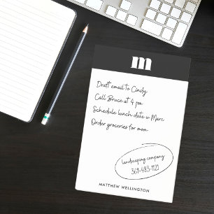 Post-it® Monogramme moderne minimaliste noir blanc uni