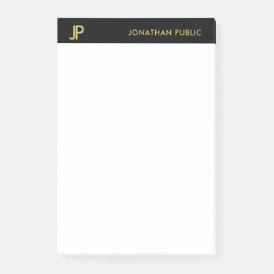 Post-it® Monogramme moderne Noir Blanc Or Élégant Simple