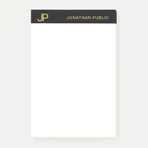 Post-it® Monogramme moderne Noir Blanc Or Élégant Simple