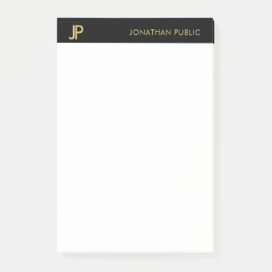 Post-it® Monogramme moderne Noir Or Élégant Simple Modèle